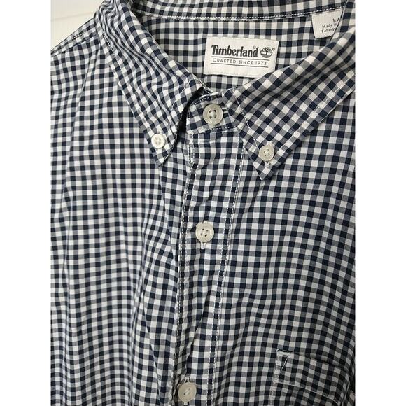 Timberland Men's L Shirt Navy Blue Gingham Long Sleeve Button Pocket Office... - Picture 5 of 9